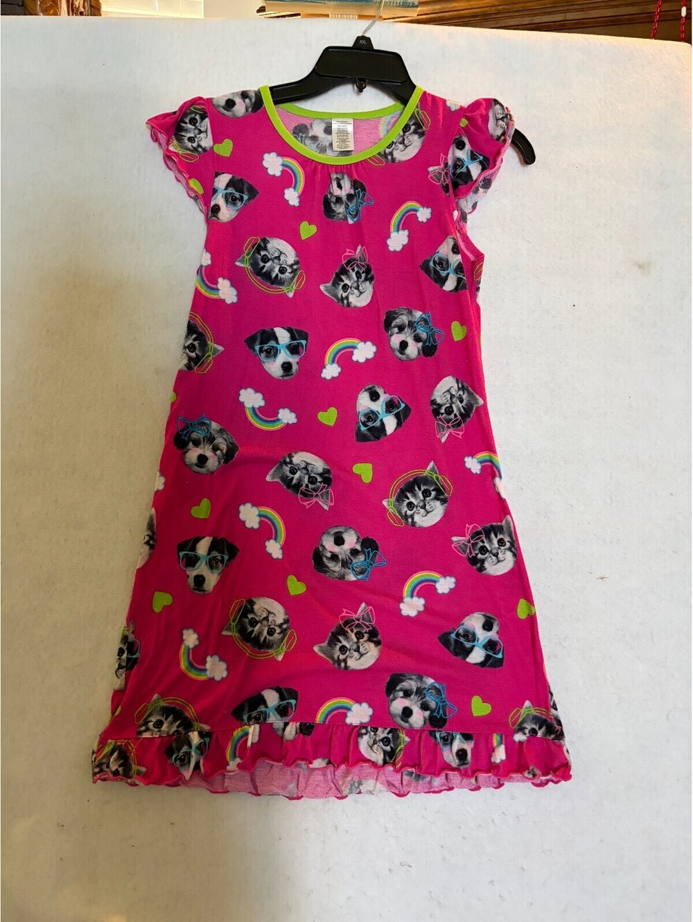 Kids XL Pink Sleepwear Nightgown with Dog and Cat Faces